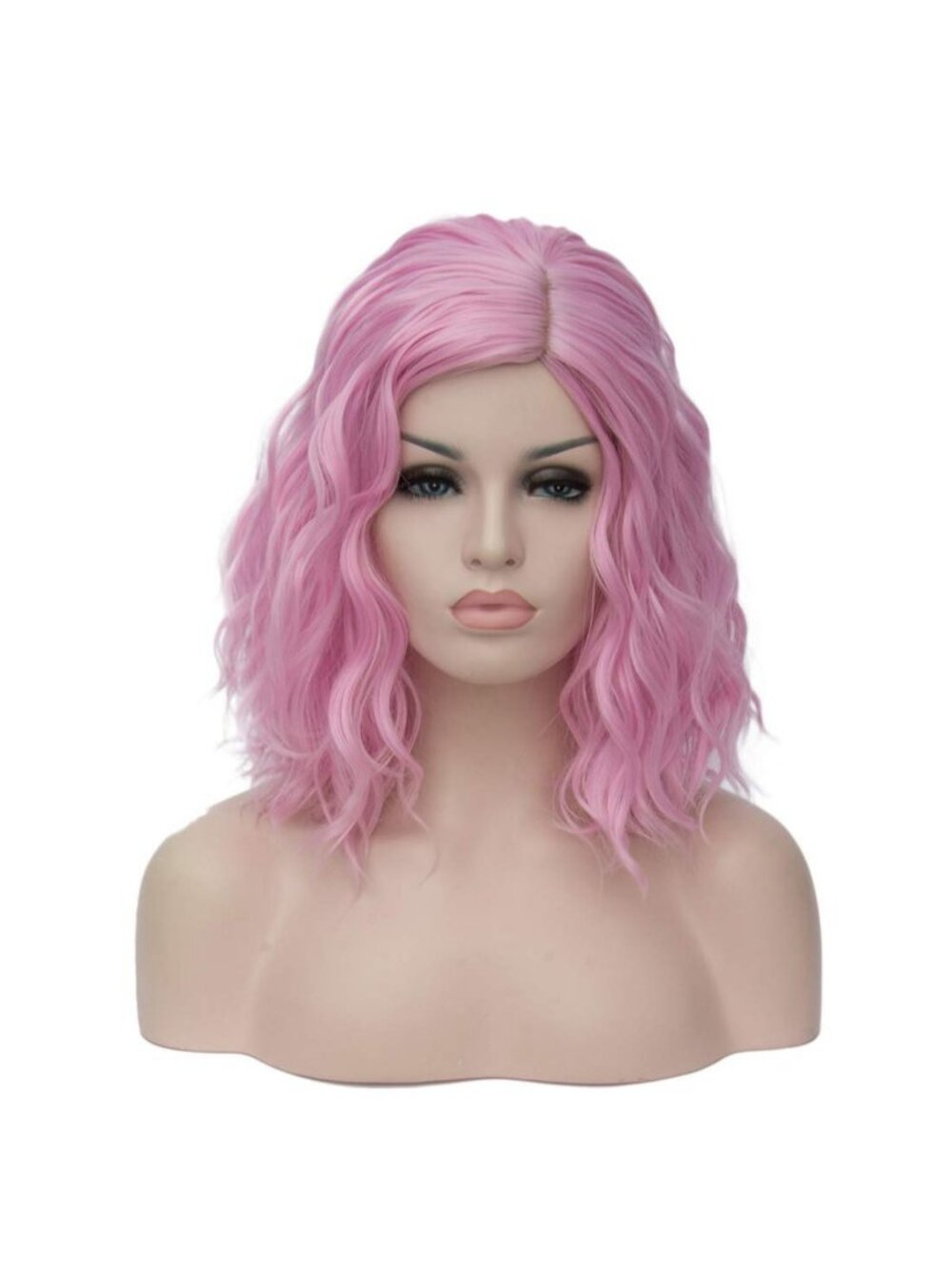 Women's Light Pink Wavy Curly Bob Heat Resistant Cosplay Halloween Wig